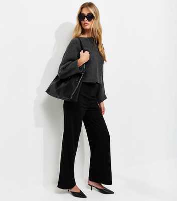 Tall Black Jersey Wide Leg Trousers