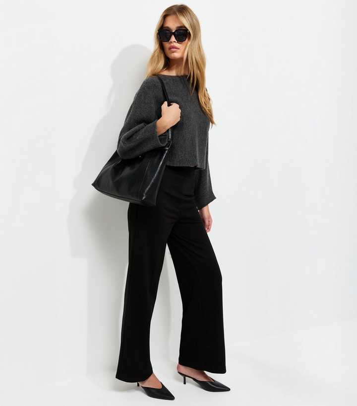 Tall Black Jersey Wide Leg Trousers