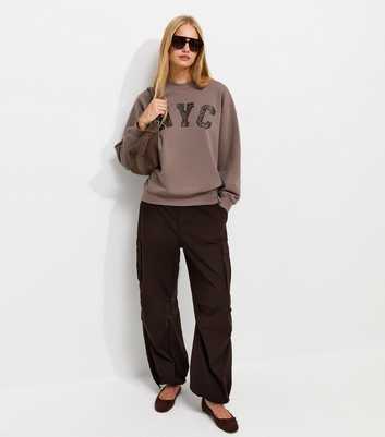 Light Brown Cotton Rich Leopard Print NYC Sweatshirt