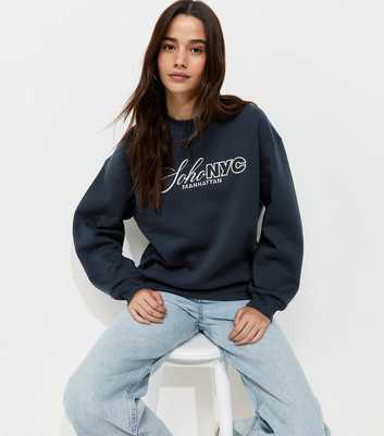 Navy Cotton Rich Embroidered Soho Logo Sweatshirt