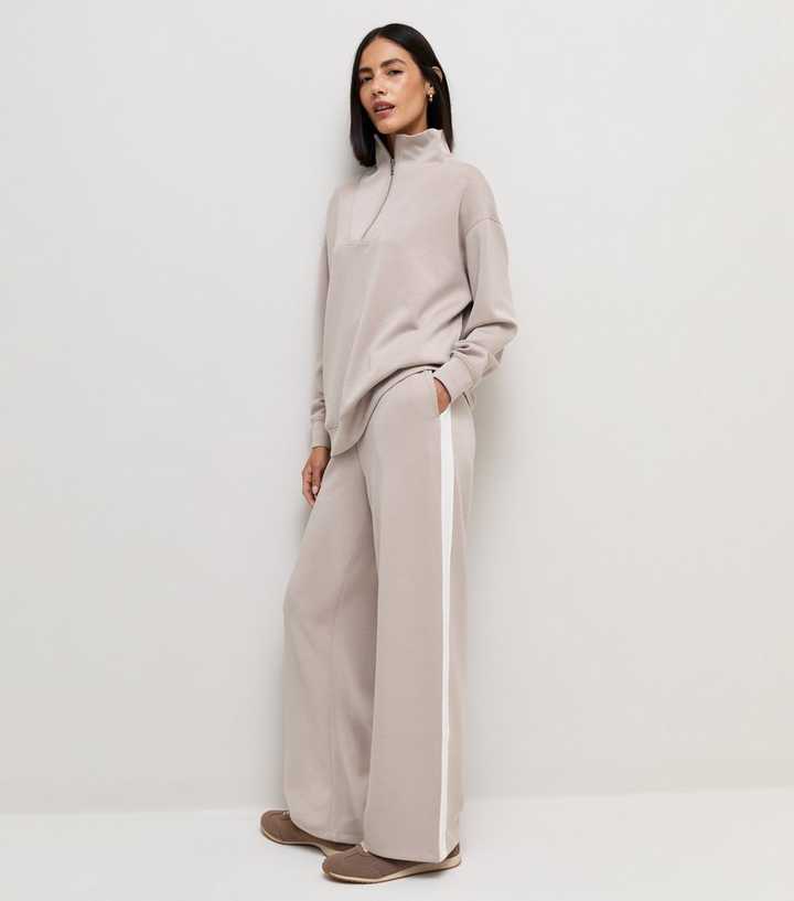 Premium Mink Side Stripe Wide Leg Jogger Trousers