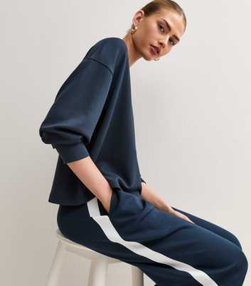 Premium Blue Side Stripe Wide Leg Jogger Trousers