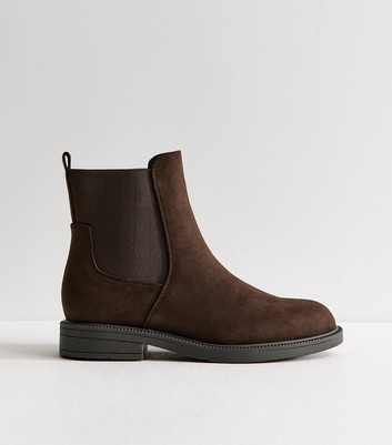 Wide Fit Dark Brown Faux Suede Flat Boots