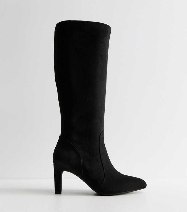 Black Faux Suede Knee High Boots