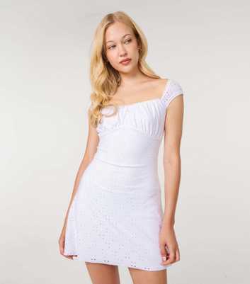 Pink Vanilla Cream Cap Sleeve Broderie Embroidered Mini Dress