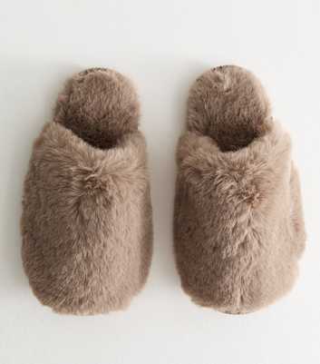 Light Brown Faux Fur Mule Slippers