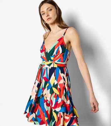 Apricot Red Colour Block Tiered Mini Dress
