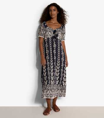 Apricot Navy Butterflies Print Dress