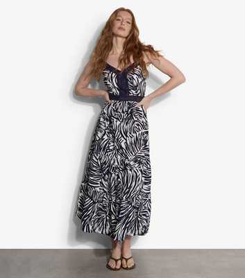 Apricot Black Leaf Print Tiered Maxi Dress