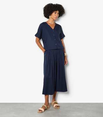 Apricot Navy Short Sleeve Button Through Top