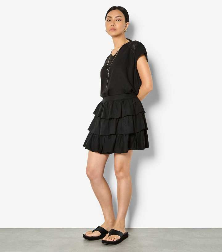 Apricot Black Tiered Frill Mini Skirt