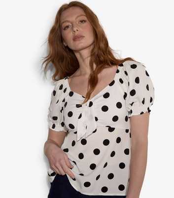 Apricot White Polka Dot Puff Sleeve Milkmaid Top