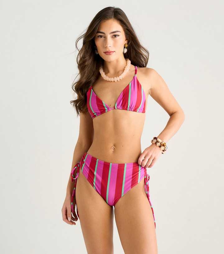 Gini London Pink Striped Tie Side Bikini Bottoms