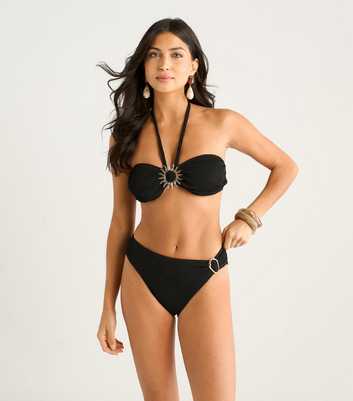 Gini London Black Textured D Ring Bikini Bottoms