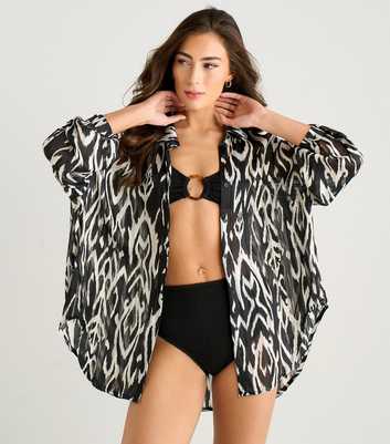 Gini London Black Abstract Print Beach Shirt