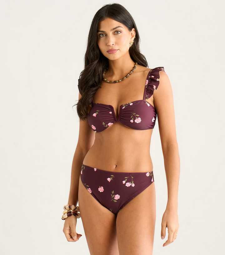 Gini London Brown Floral Print Bikini Bottoms