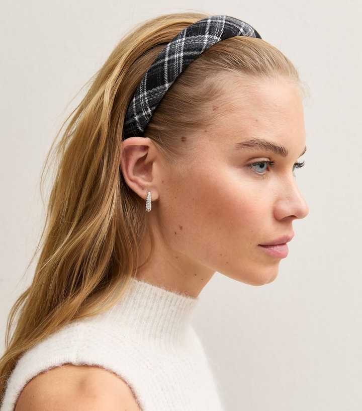 Black Check Pattern Padded Headband