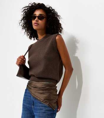 Brown Geometric Print Satin Bandana Scarf