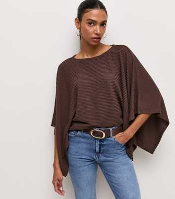 Brown Soft Touch Ribbed Cape Top