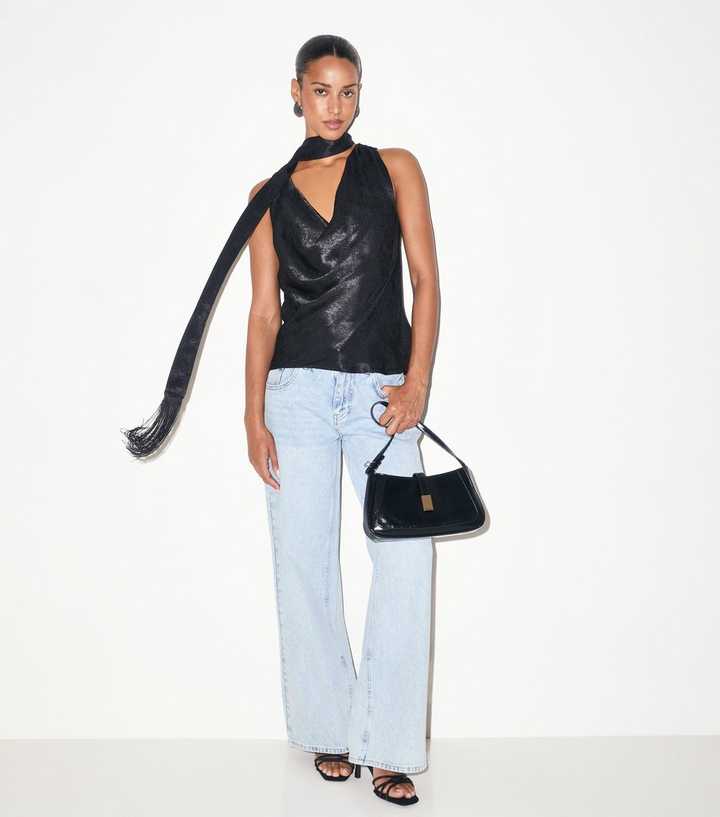 Black Cowl Neck Tie Sleeveless Top