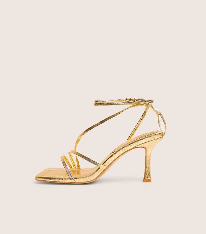 Public Desire Gold Clover Square Toe Stiletto Sandals