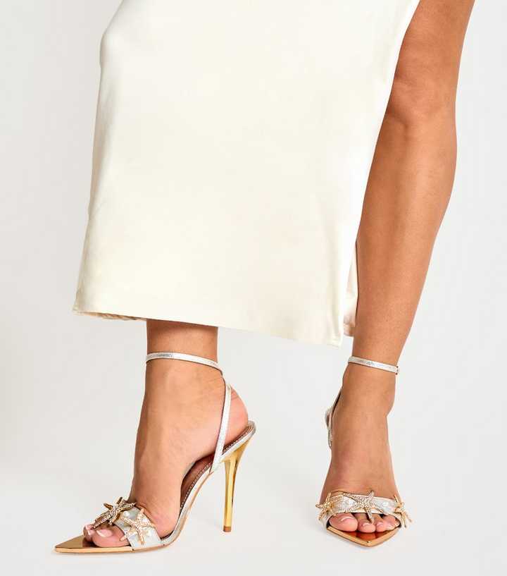 Public Desire Silver Starfish Pointed Toe Stiletto Sandals