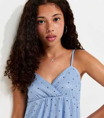Girls Blue Sequin Embellished Polka Dot Babydoll Top