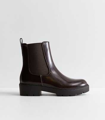 Dark Burgundy Faux Leather Chunky Sole Chelsea Boots
