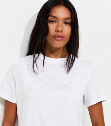 White Cotton Embellished Bride Print T-Shirt