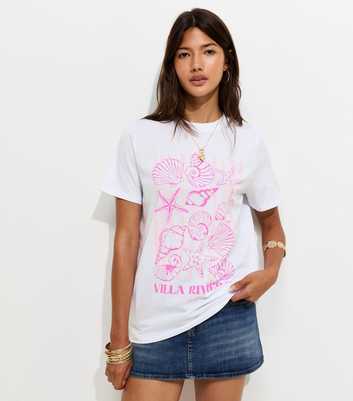 White Cotton Shell Print T-Shirt