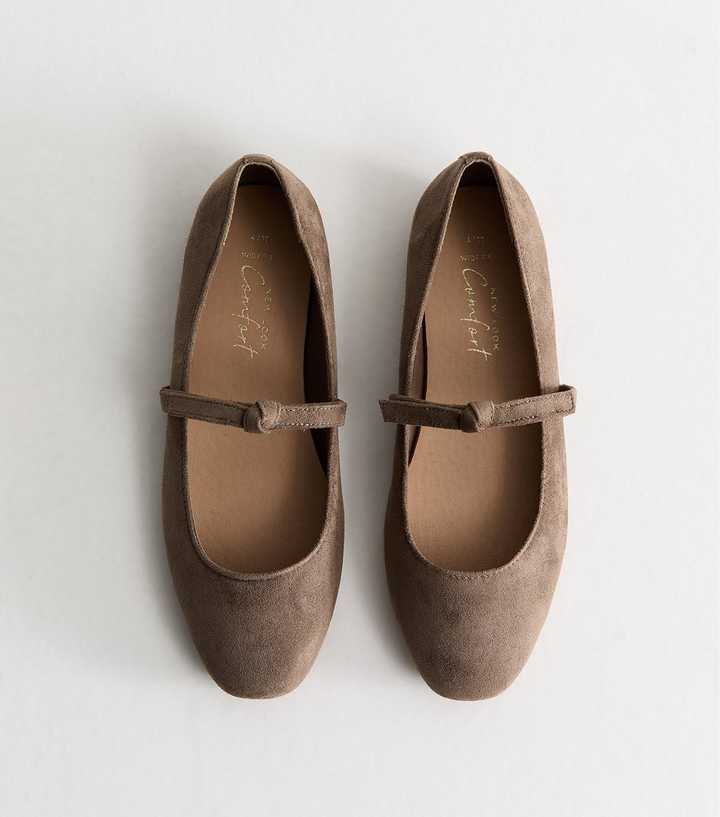 Wide Fit Light Brown Faux Suede Knot Mary Jane Pumps