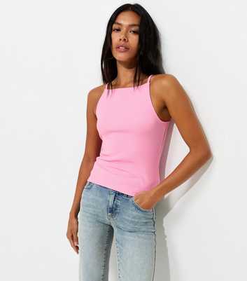 Bright Pink Cotton Rich Ribbed Jersey Vest Top