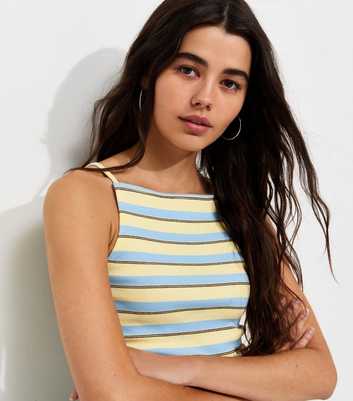 Yellow Cotton Rich Striped Square Neck Tank top