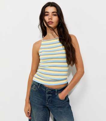 Yellow Cotton Rich Striped Square Neck Tank top