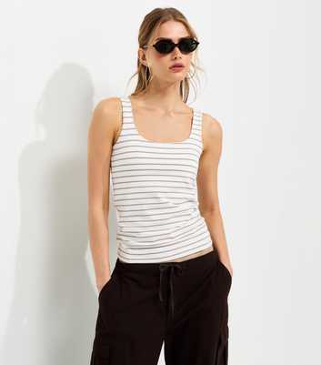 Cream Cotton Rich Square Neck Striped Vest Top