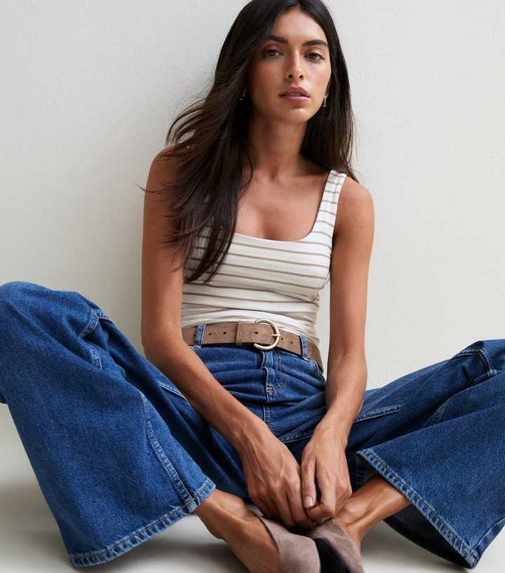 Cream Cotton Rich Square Neck Striped Vest Top