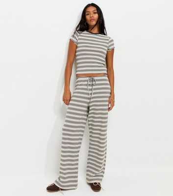 Cream Cotton Rich Striped Wide Leg Jersey Trousers