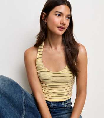 Yellow Cotton Rich Striped Halterneck Top