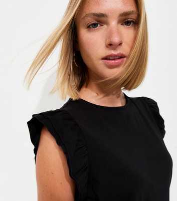 Black Cotton Frill Sleeve Top