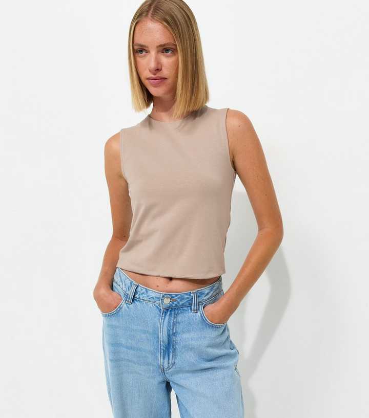 Mink Cotton Rich Cropped Sleeveless Tank Top