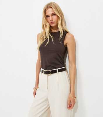 Dark Brown Cotton Rich Cropped Sleeveless Tank Top