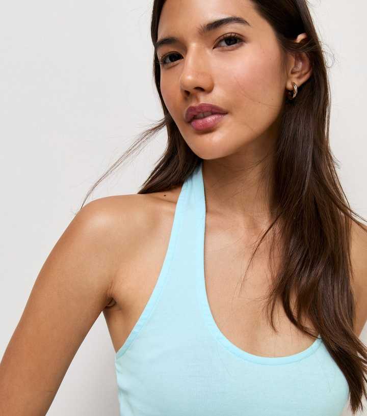 Mint Green Cotton Rich Scoop Halter Neck Top