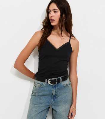 Black Lace Trim V-Neck Cami Top