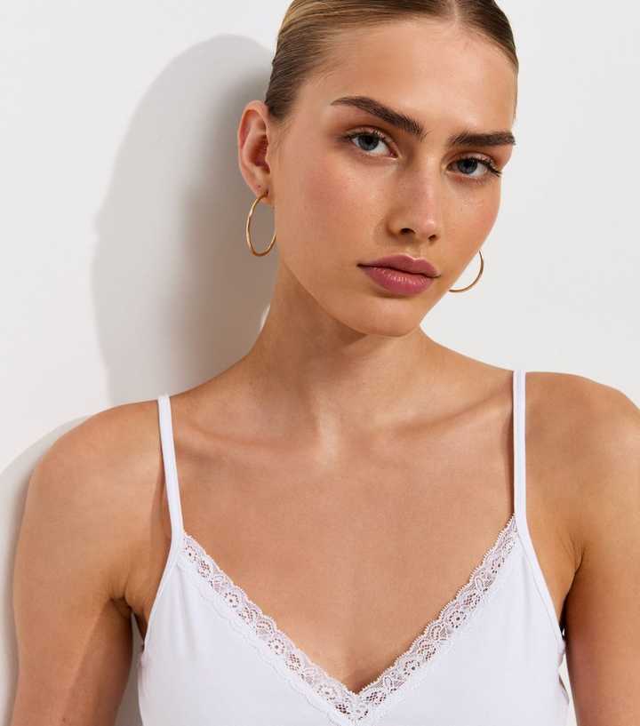 White Lace Trim V-Neck Cami Top