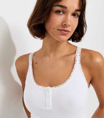 White Cotton Rich Lace Trim Henley Cami Top