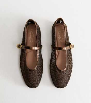 Bronze Buckle Strap Mesh Mary Jane Flats