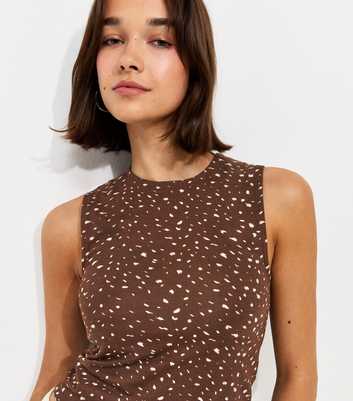 Brown Deer Print Sleeveless Tank Top