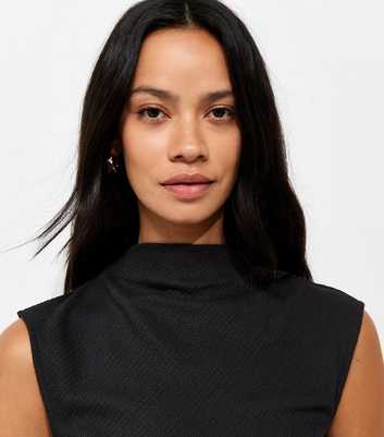 Black Textured High Neck Tank Top