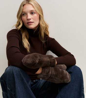 Dark Brown Faux Fur Mittens
