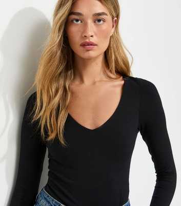 Tall Black Long Sleeve V Neck Bodysuit